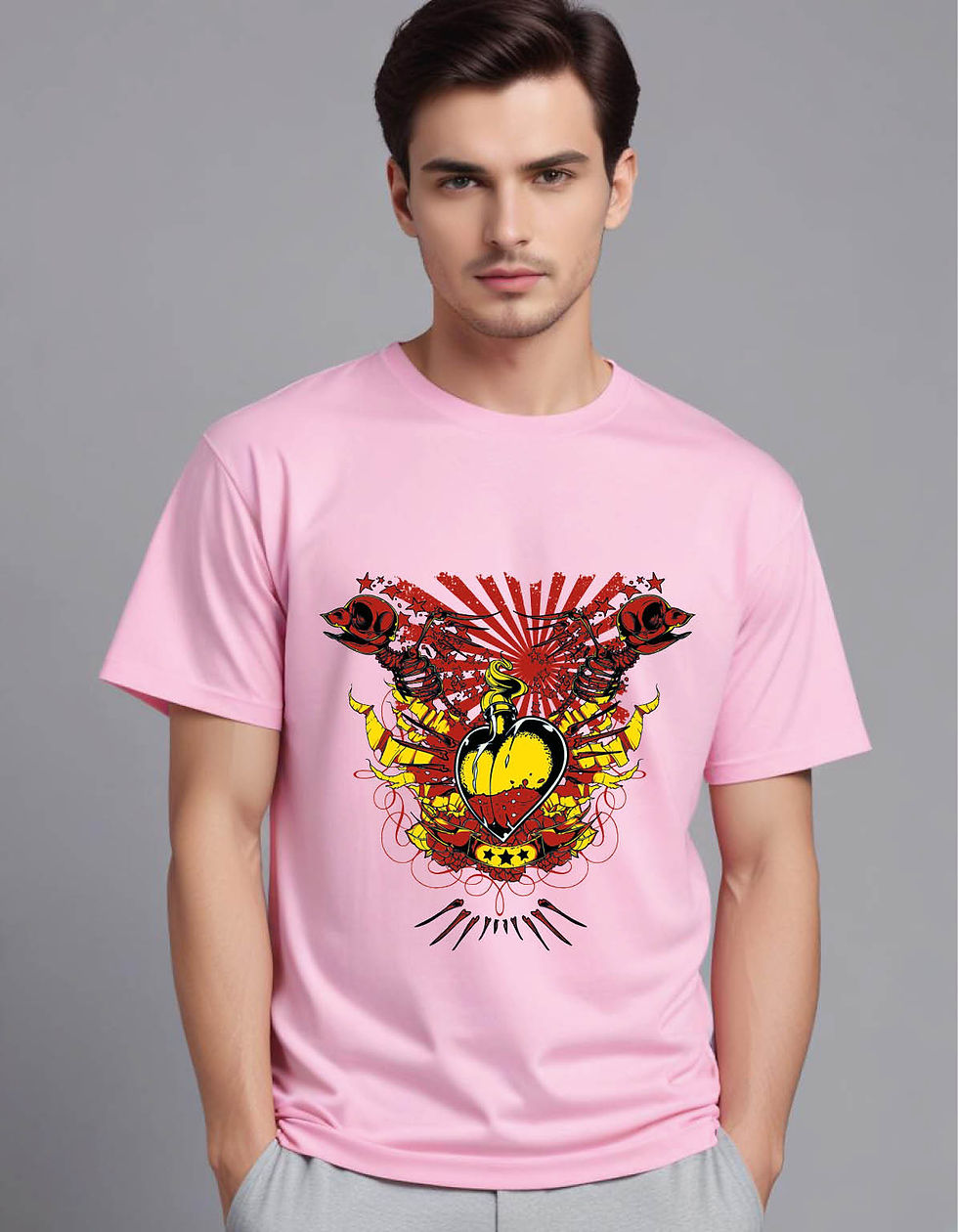 Thumbnail: flaming heart with bird skeletons mens printed graphic t shirt