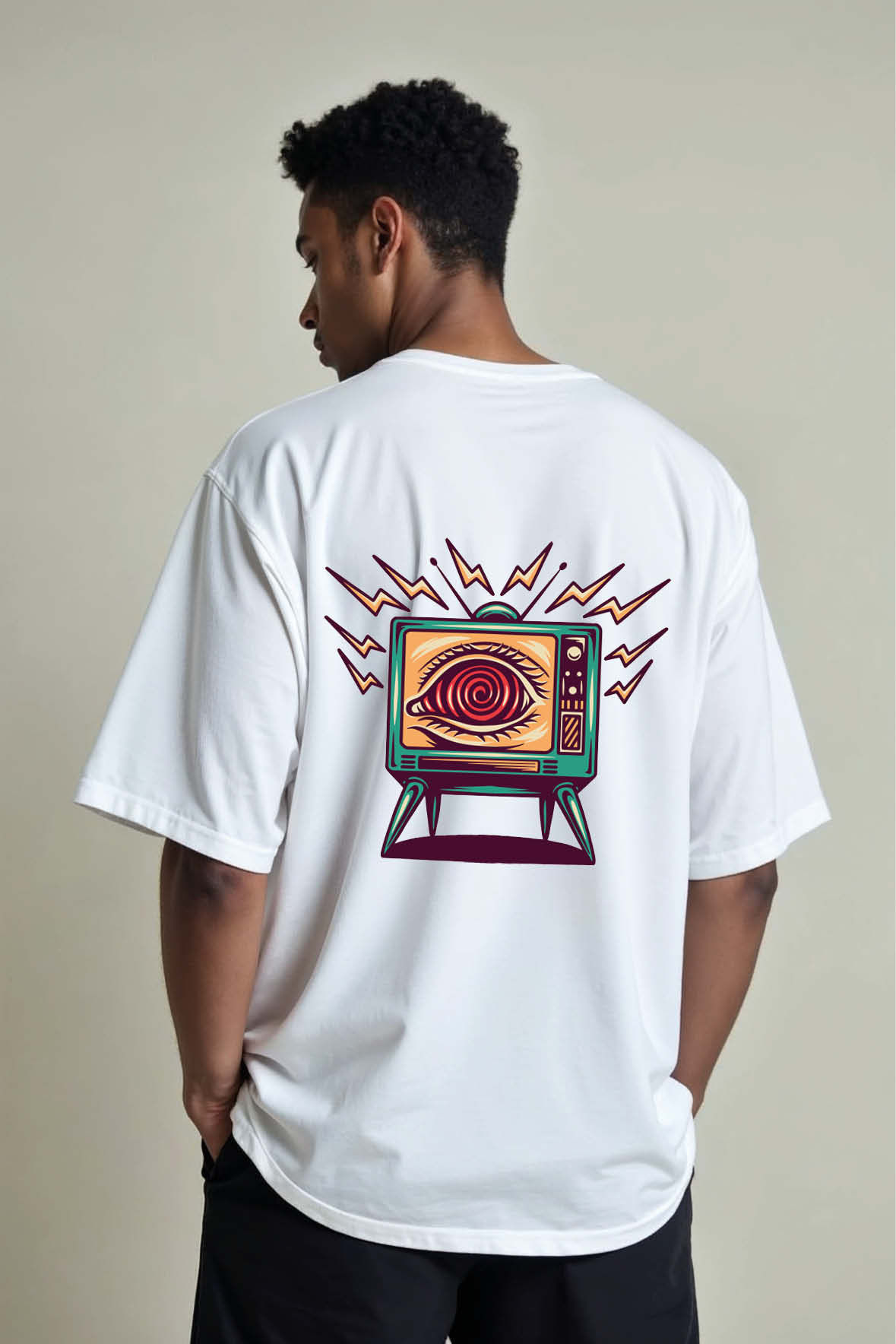 Hypnotic Eye Retro TV Aesthetic Unisex Drop Shoulder Oversized T-Shirt