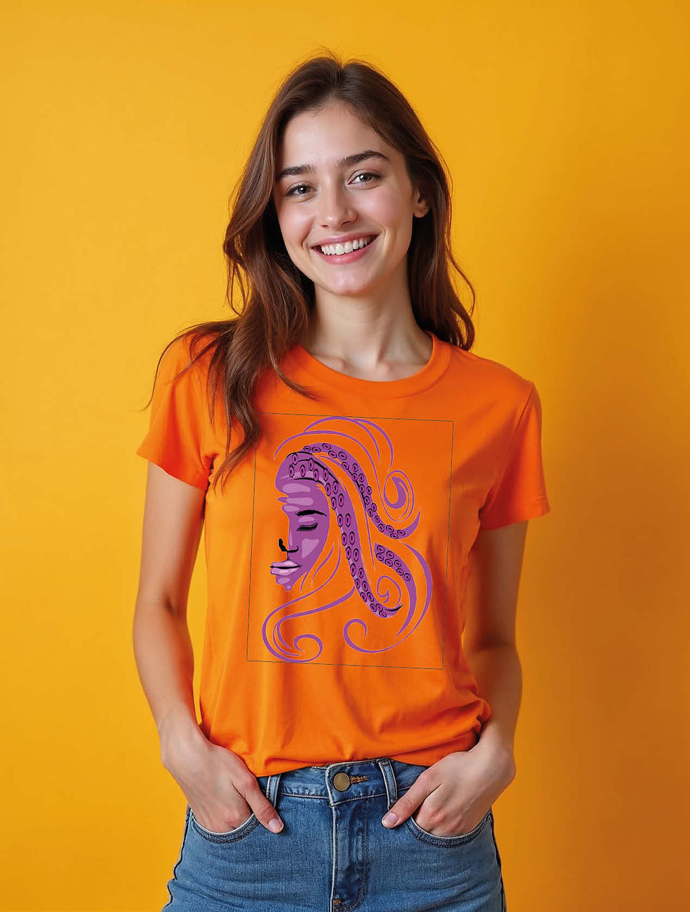 Thumbnail: Abstract Purple Profile with Glitter Hair  Cool Women’s Graphic T-Shirt – Best