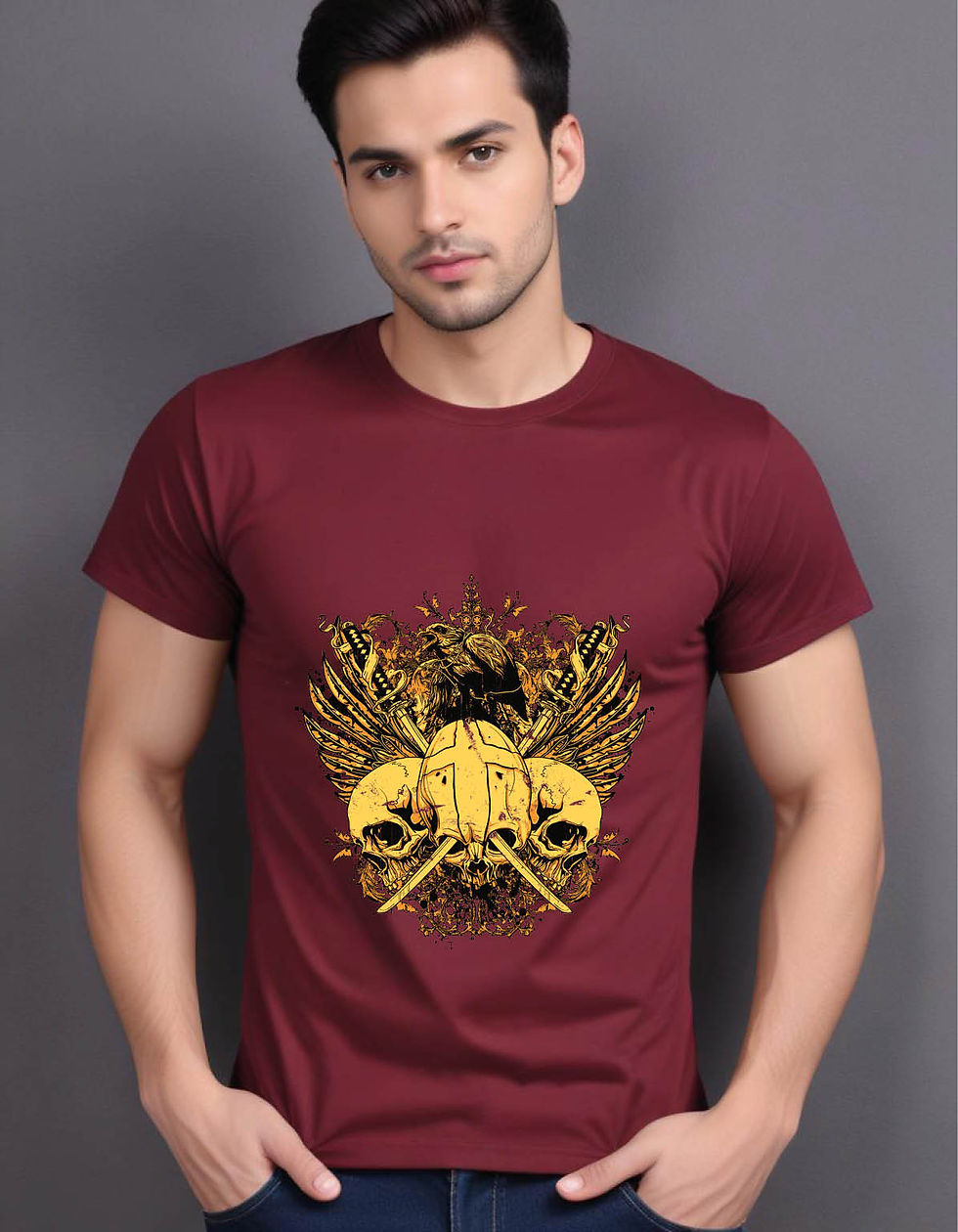 Thumbnail: cross marked skulls with indian wings vintage mens printed graphic t shirt