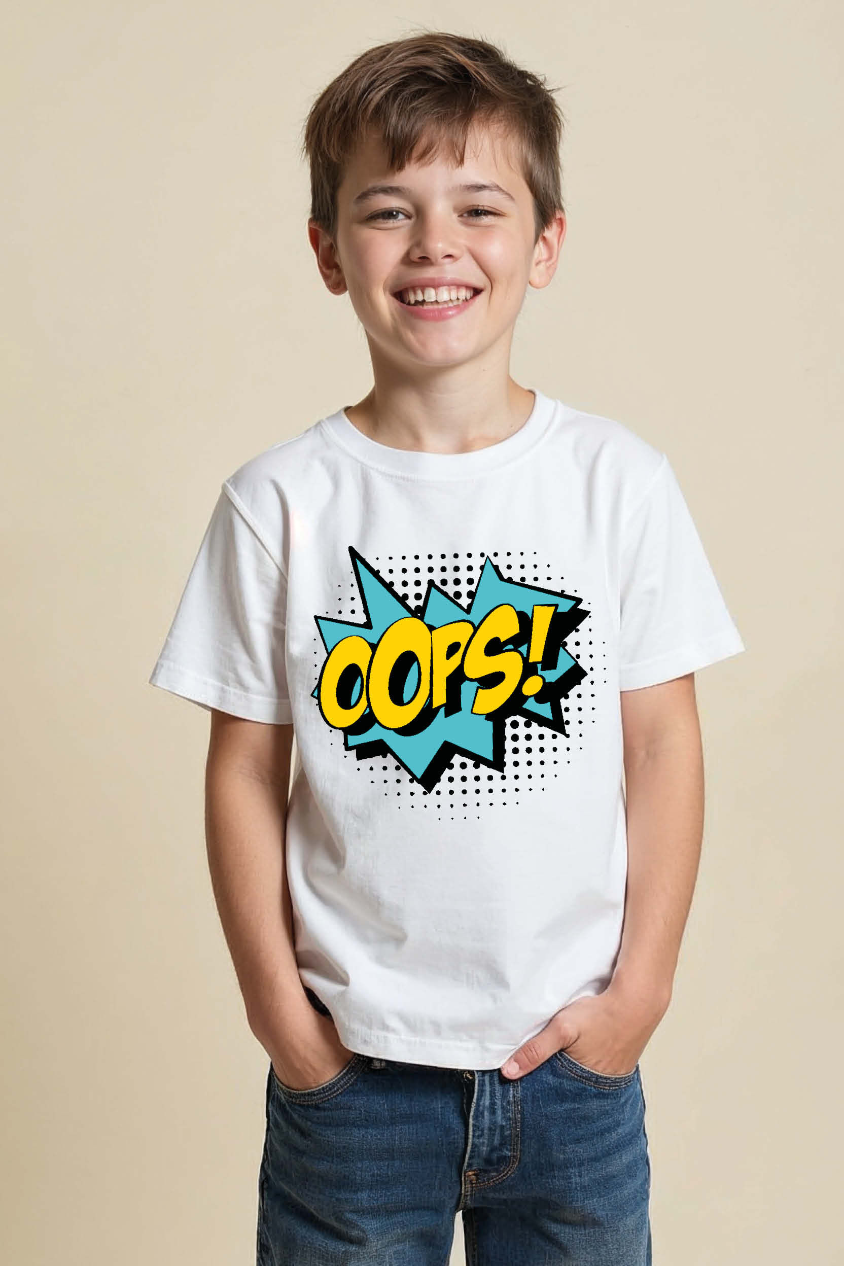 oops! Playful Cool Kids T-Shirt – Drawing Print Design for Boys & Girls