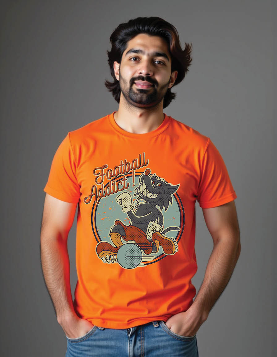 Thumbnail: cartoon emblem of wolf playing football mens printed graphic t shirts