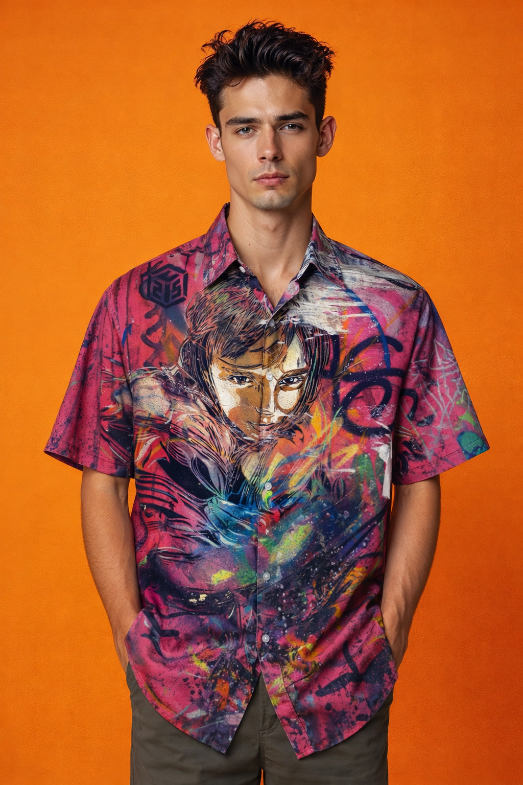 Graffiti-filled Trend Focused Patterned All Over Print Oversized Shirt