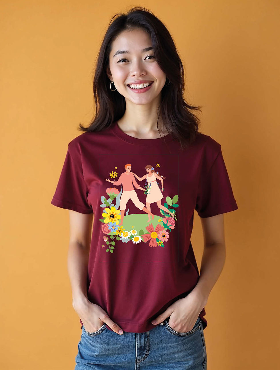 Thumbnail: Floral Stroll Modern Women’s Graphic Typography T-Shirt – Buy Now
