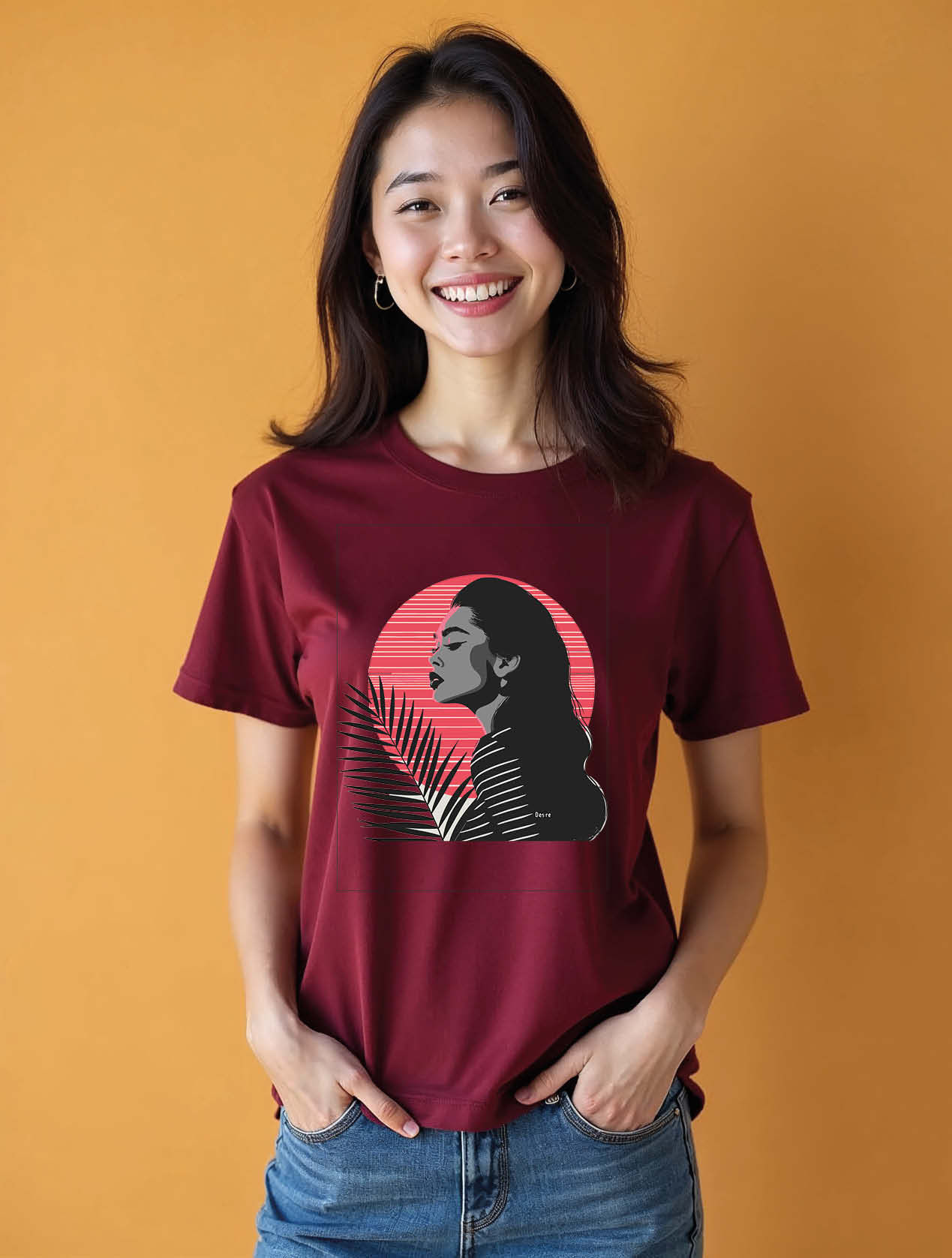 Turquoise with Retro Sunset Profile Stylish Women’s Quote T-Shirt – Fast Deliver