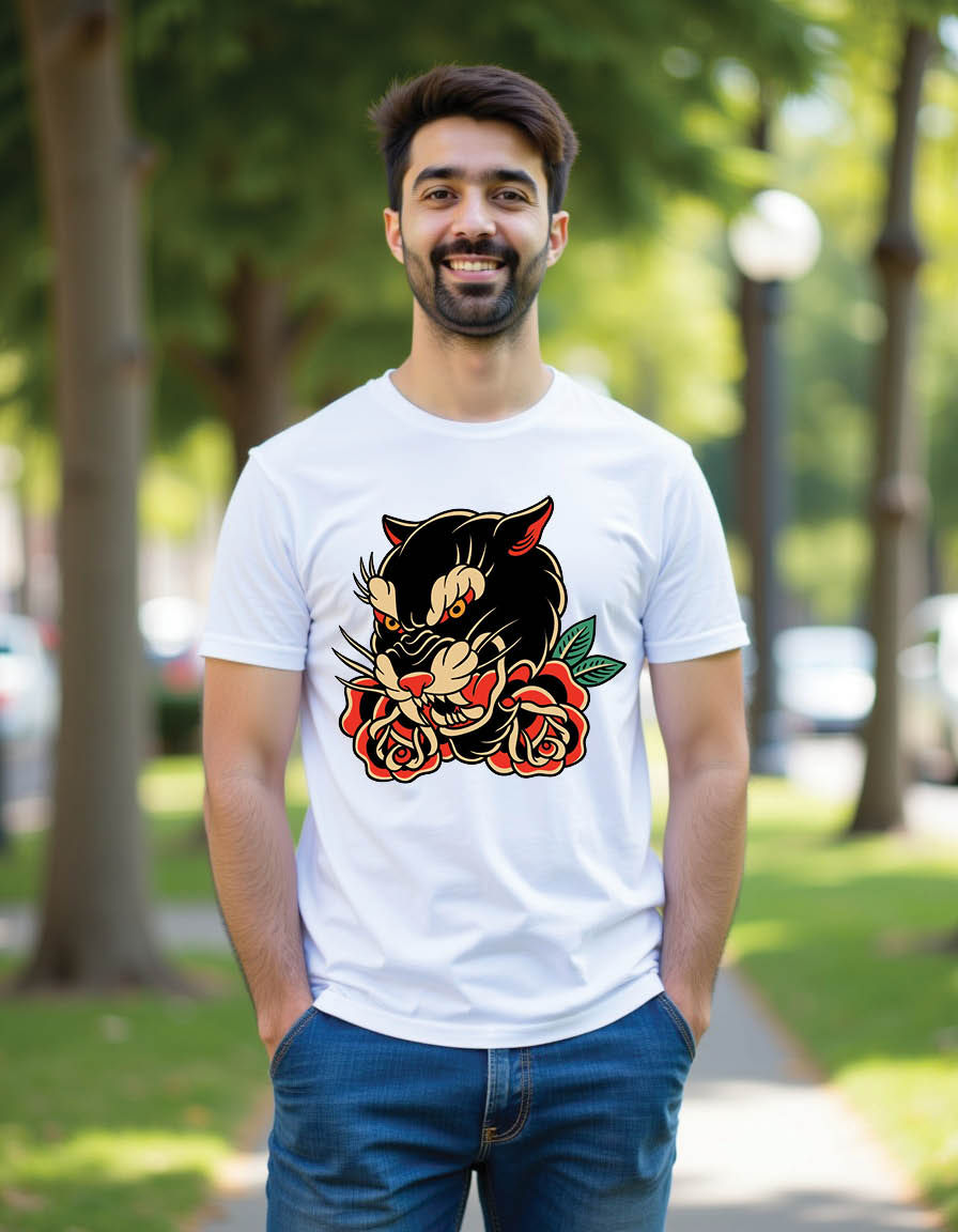 Thumbnail: traditional tattoo panther tattoo vintage tattoo mens printed graphic t shirt