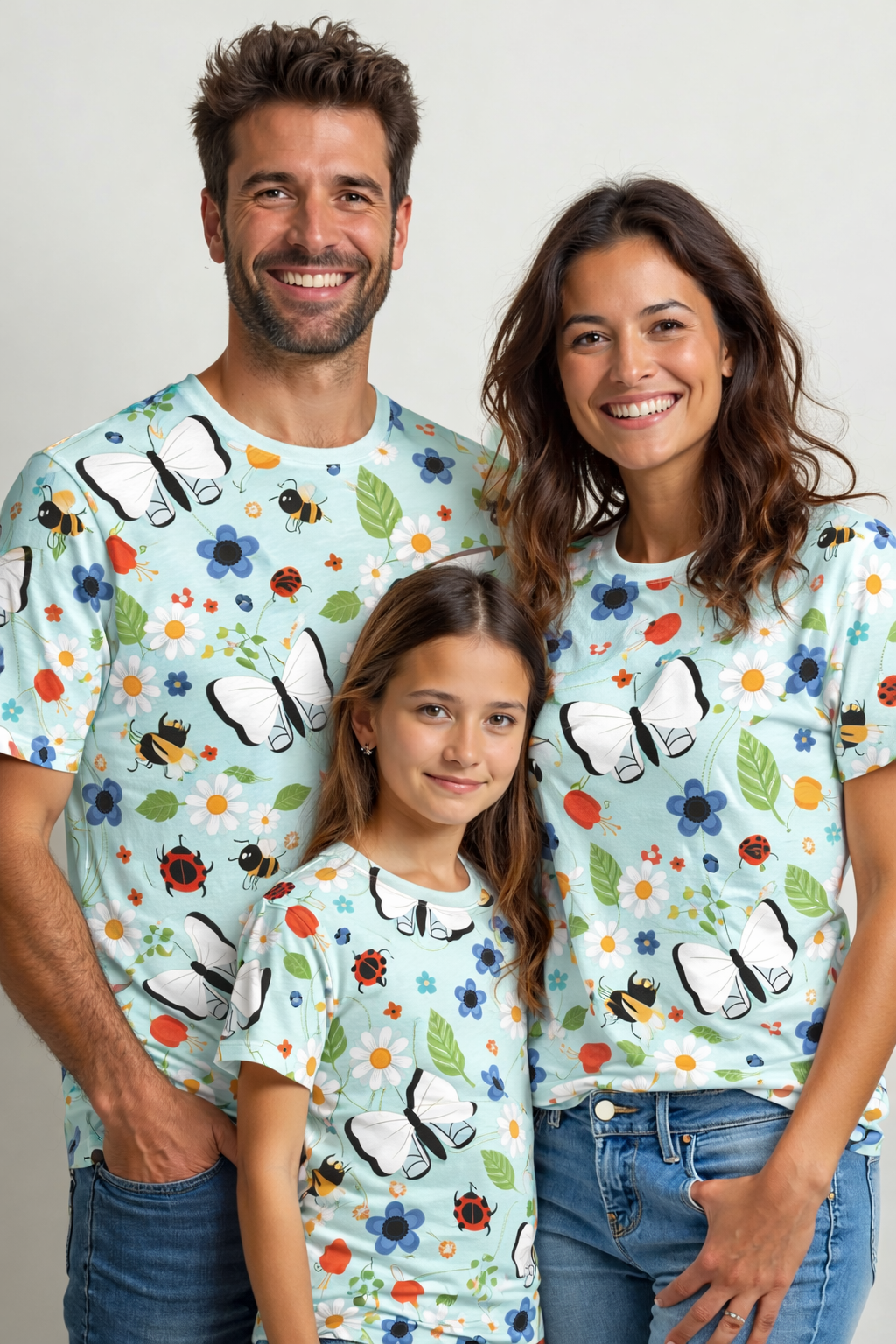 Family matching butterfly patterned printed T-shirts pack of 3