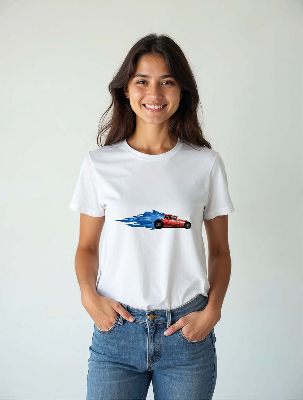 Formula Race Car with Blue Speed Streak Cool Women’s Printed Graphic T-Shirt