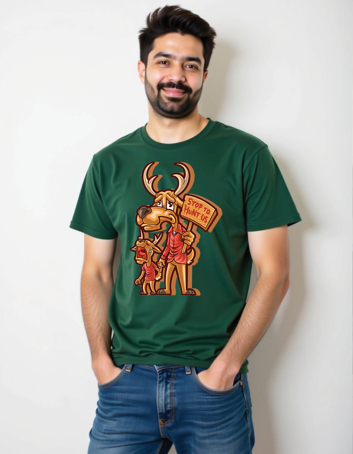 demonstration deer stop hunting mens printed graphic t shirt