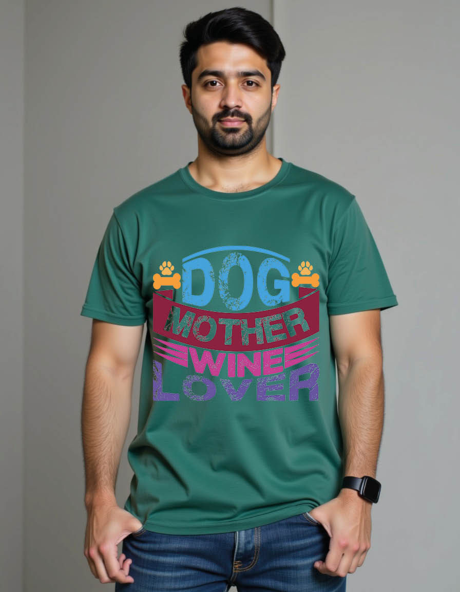 Thumbnail: dog mother wine lover funny dog saying wine love mens printed graphic tshirt