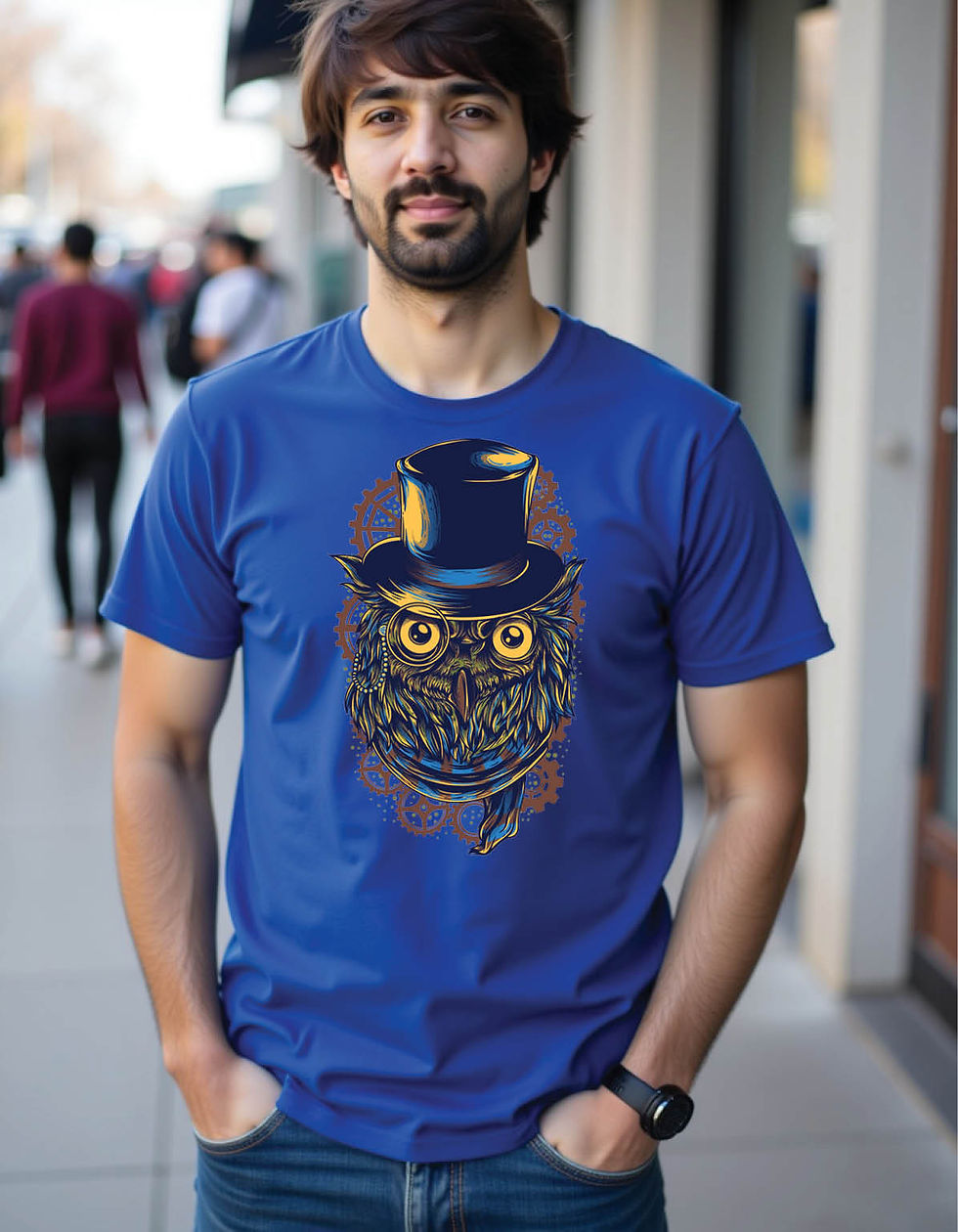 Thumbnail: steampunk owl mens printed graphic tees