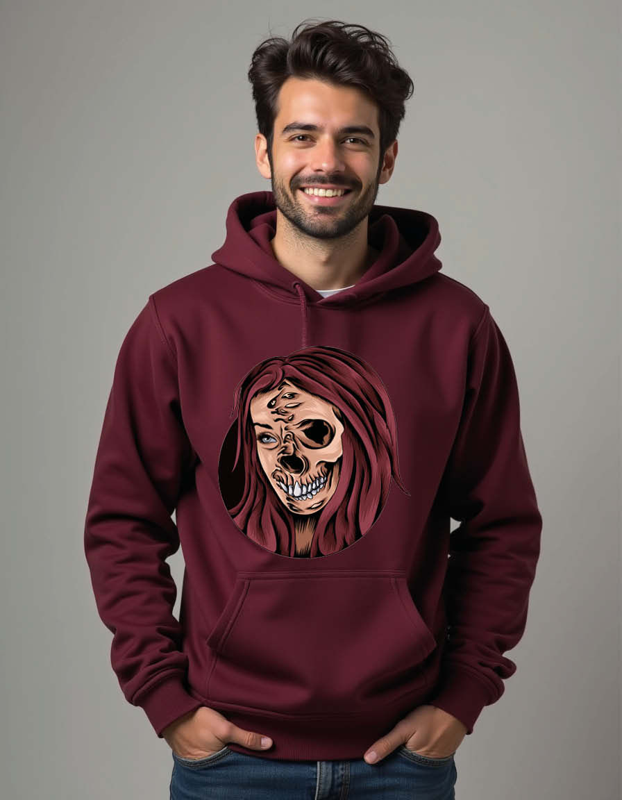 Thumbnail: Hooded Skull Girl Portrait Vintage Unisex Printed Graphic Hoodie For Men & Women