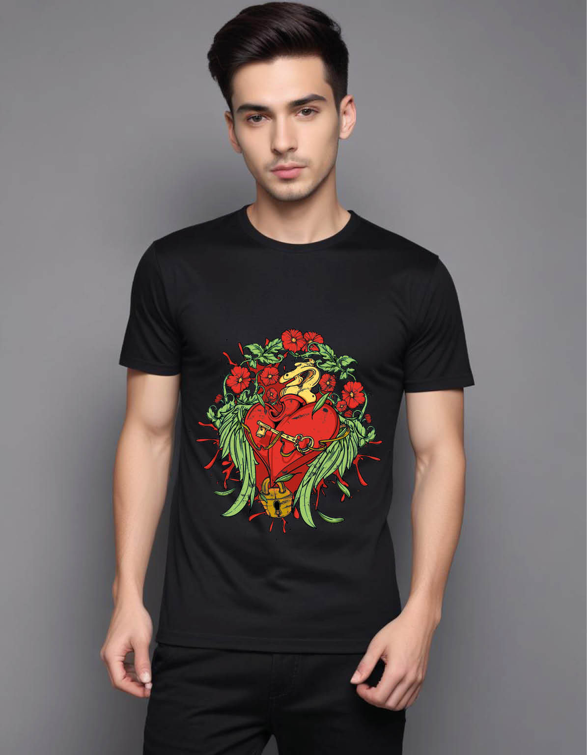 seal my winged heart with golden key flourish mens printed graphic t shi