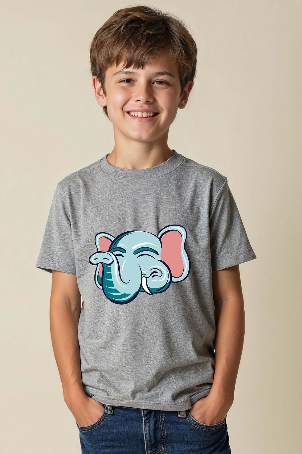 Thumbnail: Winking Blue Elephant Head Kids Colorful Printed T-Shirt for Boys & Girls