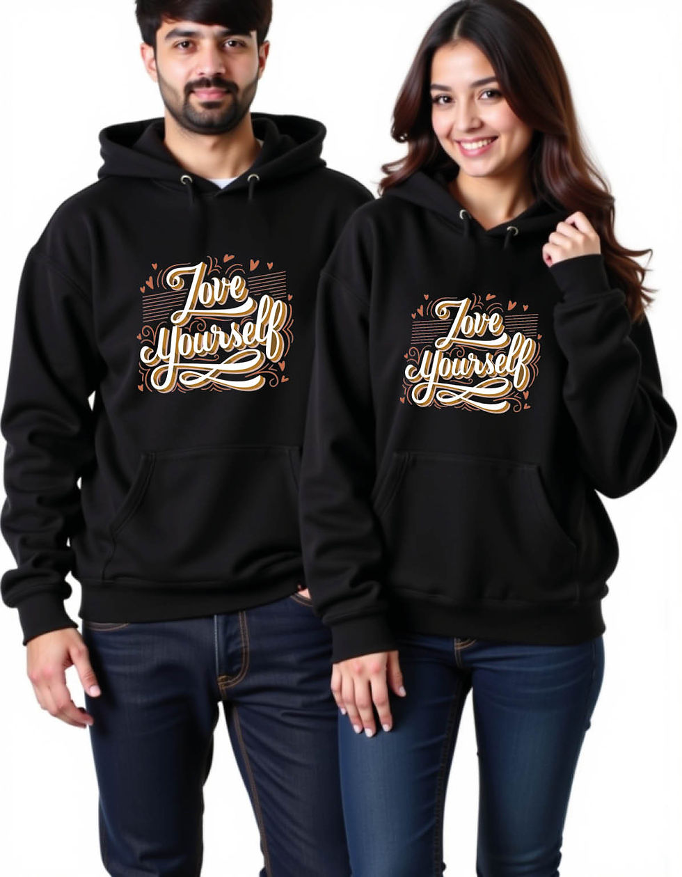 Thumbnail: love yourself Stylish Printed Graphic Couple Hoodies