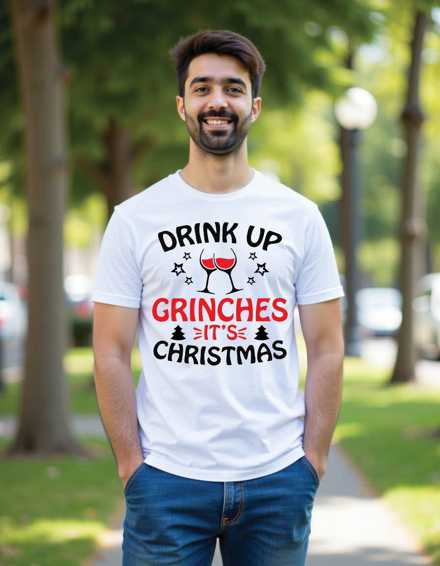 drink up grinches its christmas mens printed graphic t shirt