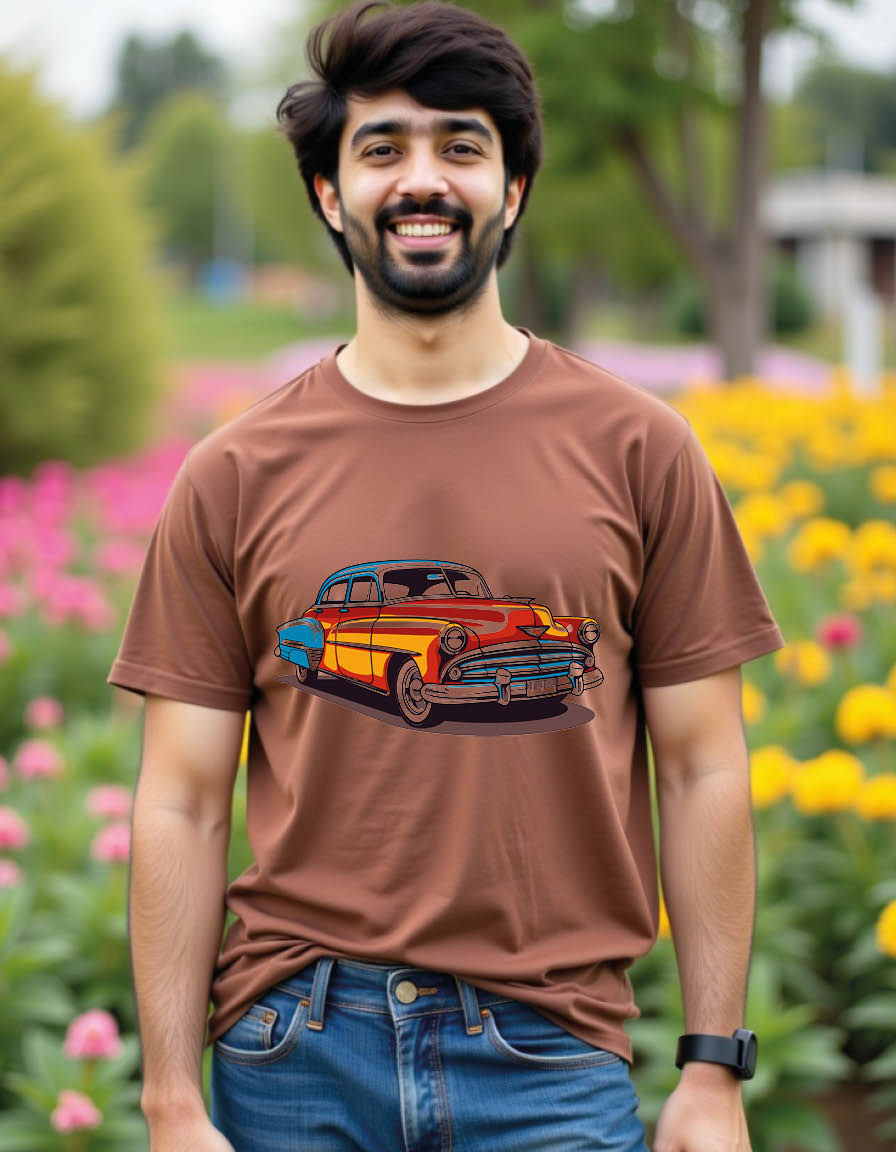 Thumbnail: car with pop art style mens printed graphic t shirt