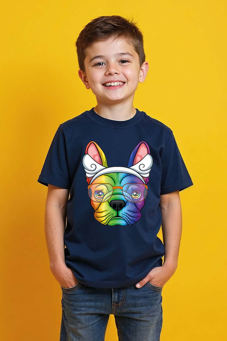 Thumbnail: Rainbow French Bulldog with Angel Wings and Glasses T-Shirt Buy Now