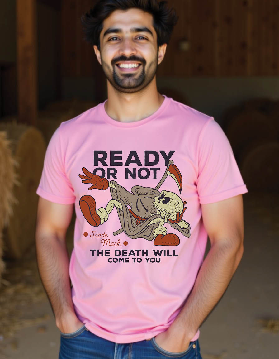 Thumbnail: cartoon of grim reaper throwing mens printed graphic t shirts