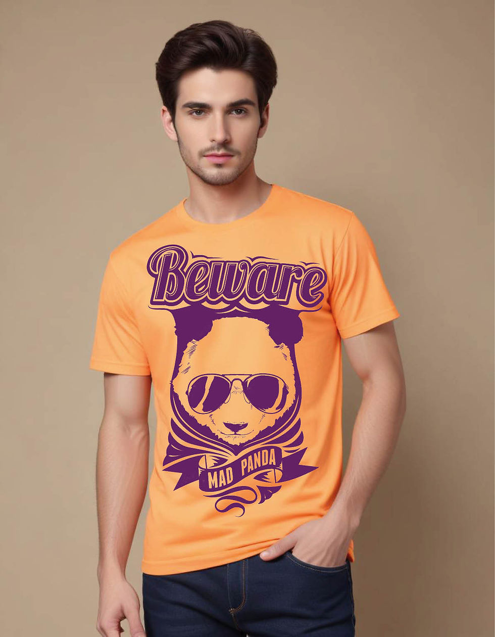 Thumbnail: beware mad panda with sunglasses mens printed graphic t shirt