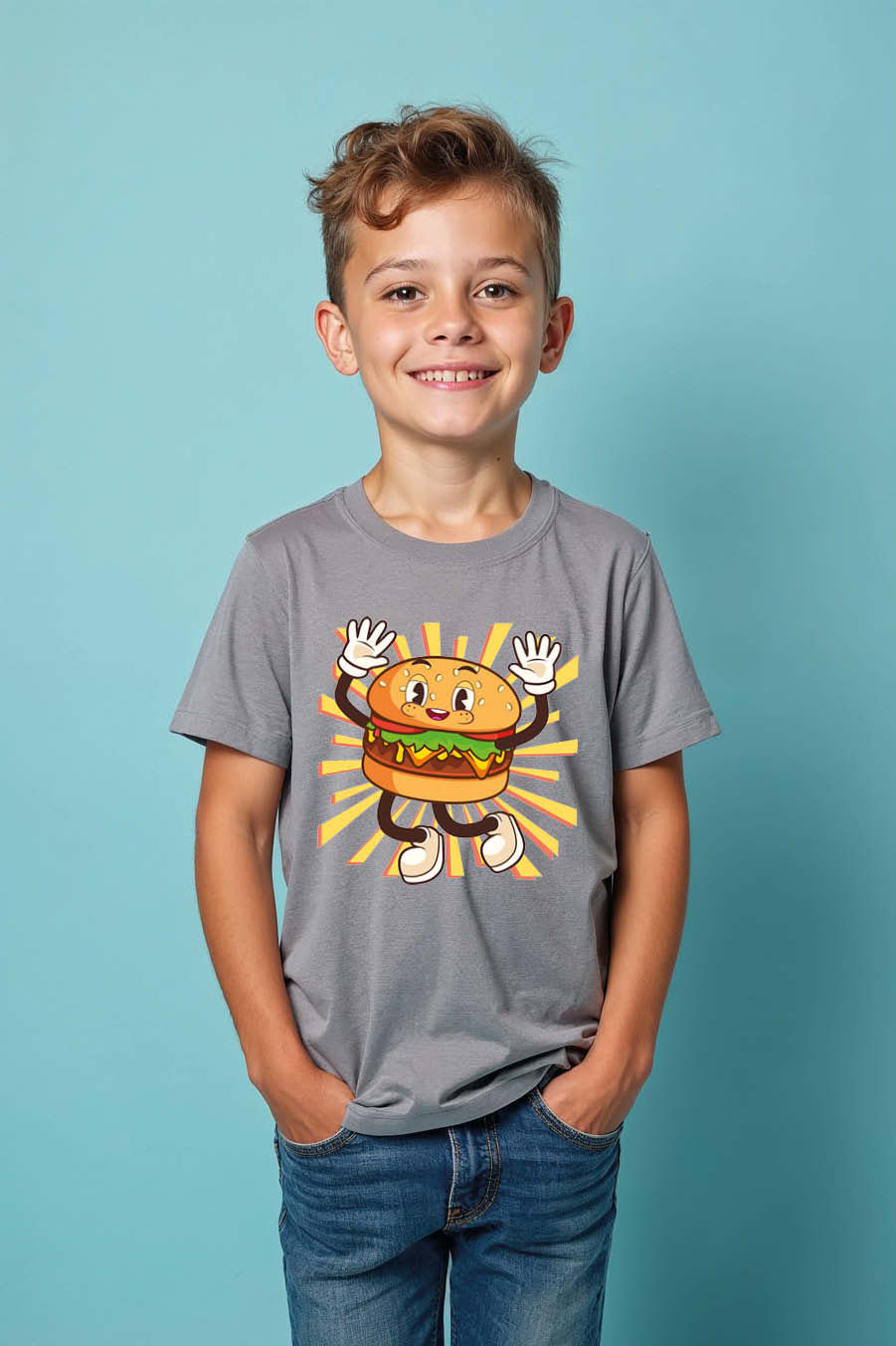 Thumbnail: Burger And French Fry Cotton Cool Cartoon Kids T-Shirt – Quote Print Design