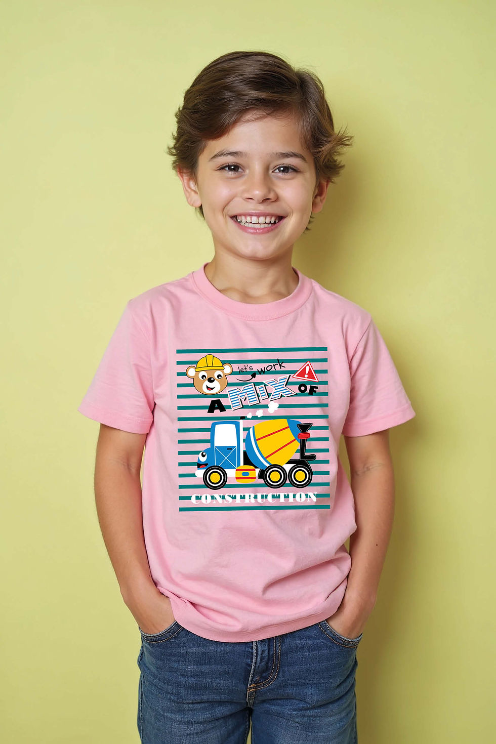 Thumbnail: Costruction Mixer Cartoon Cute Kids Printed T-Shirt – Artwork Print Design