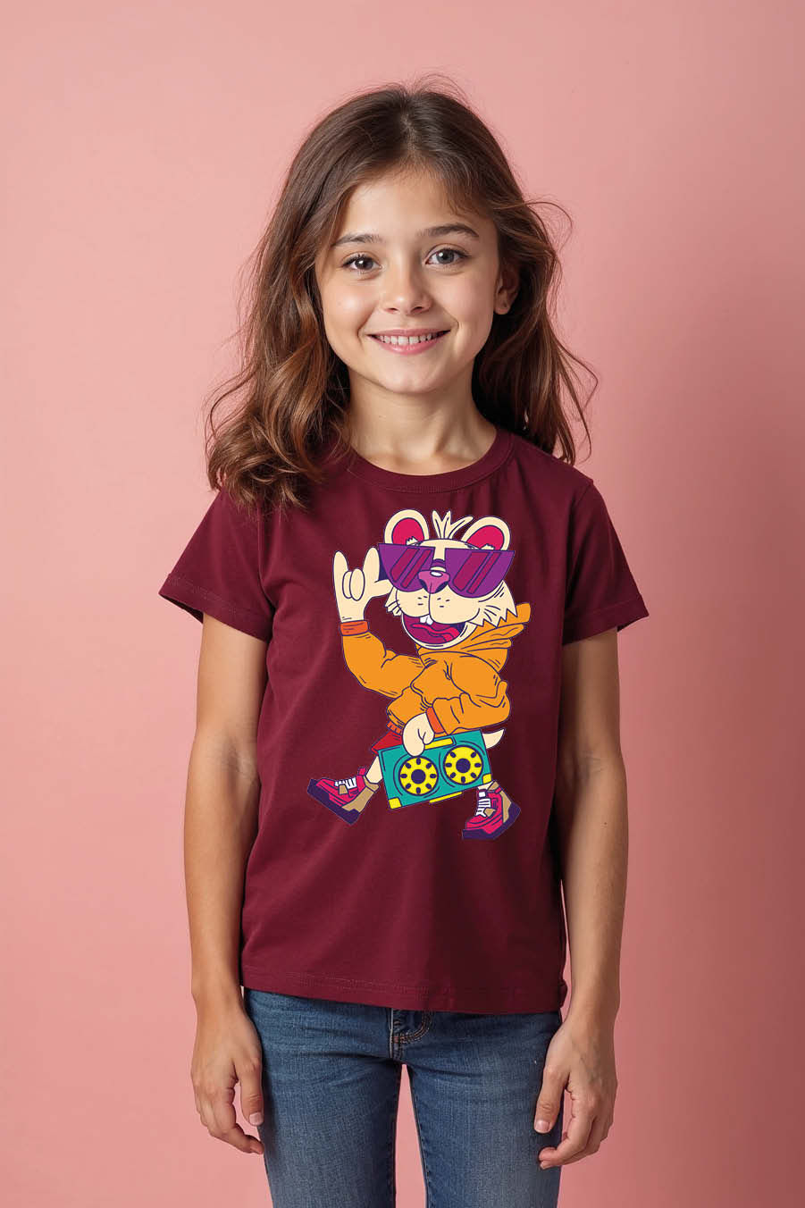 Retro Rock 'n' Roll Frog with Boombox Graphic T-Shirt Trendy Kids Printed