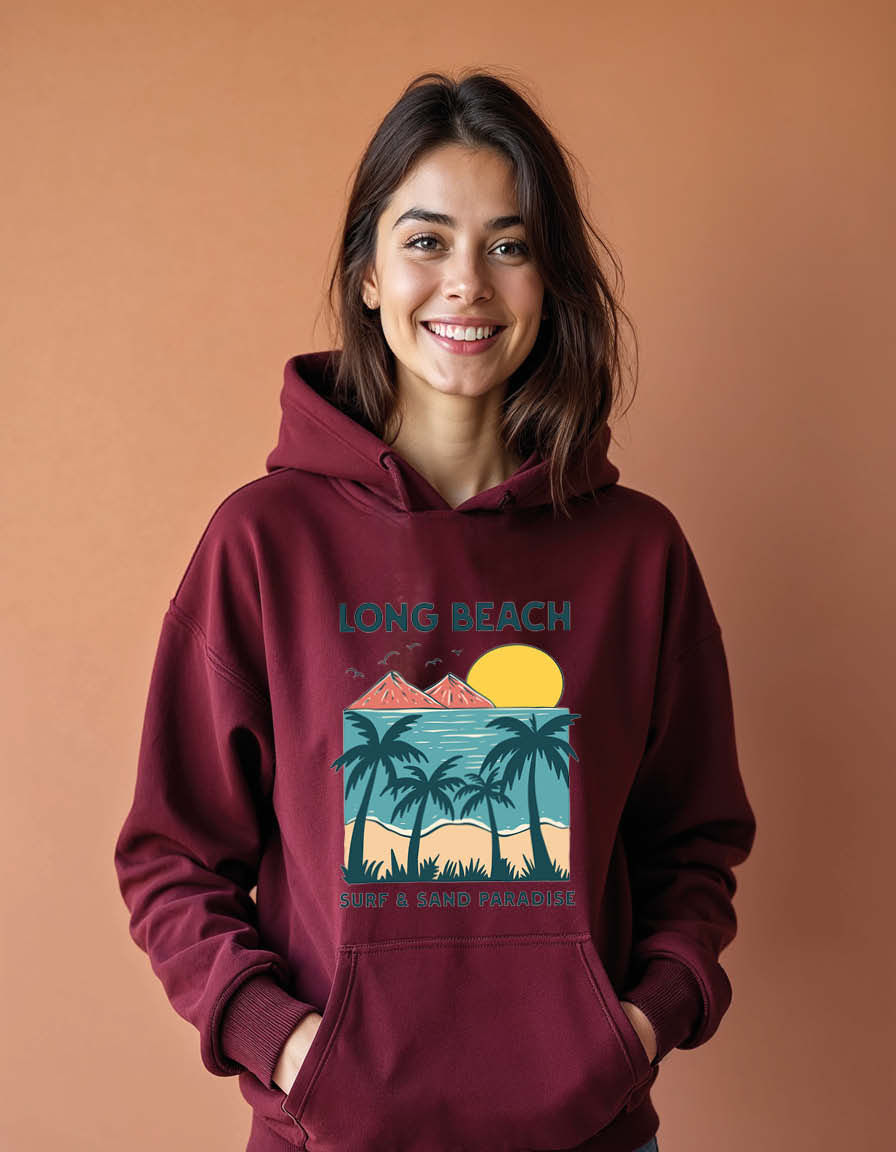 Thumbnail: long beach surf sand paradise Unisex Graphic Printed Hoodies for mens & womens