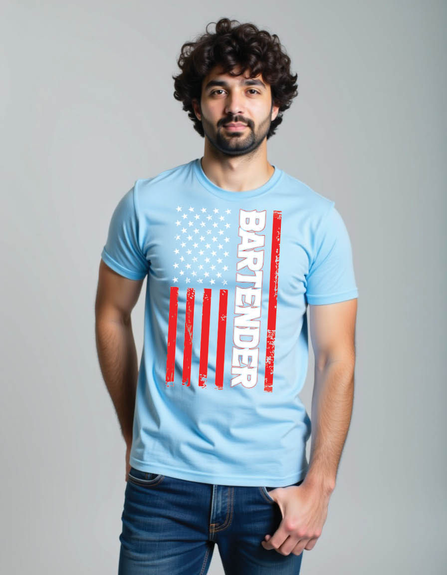 Thumbnail: american flag with bartender template mens printed graphic t shirt