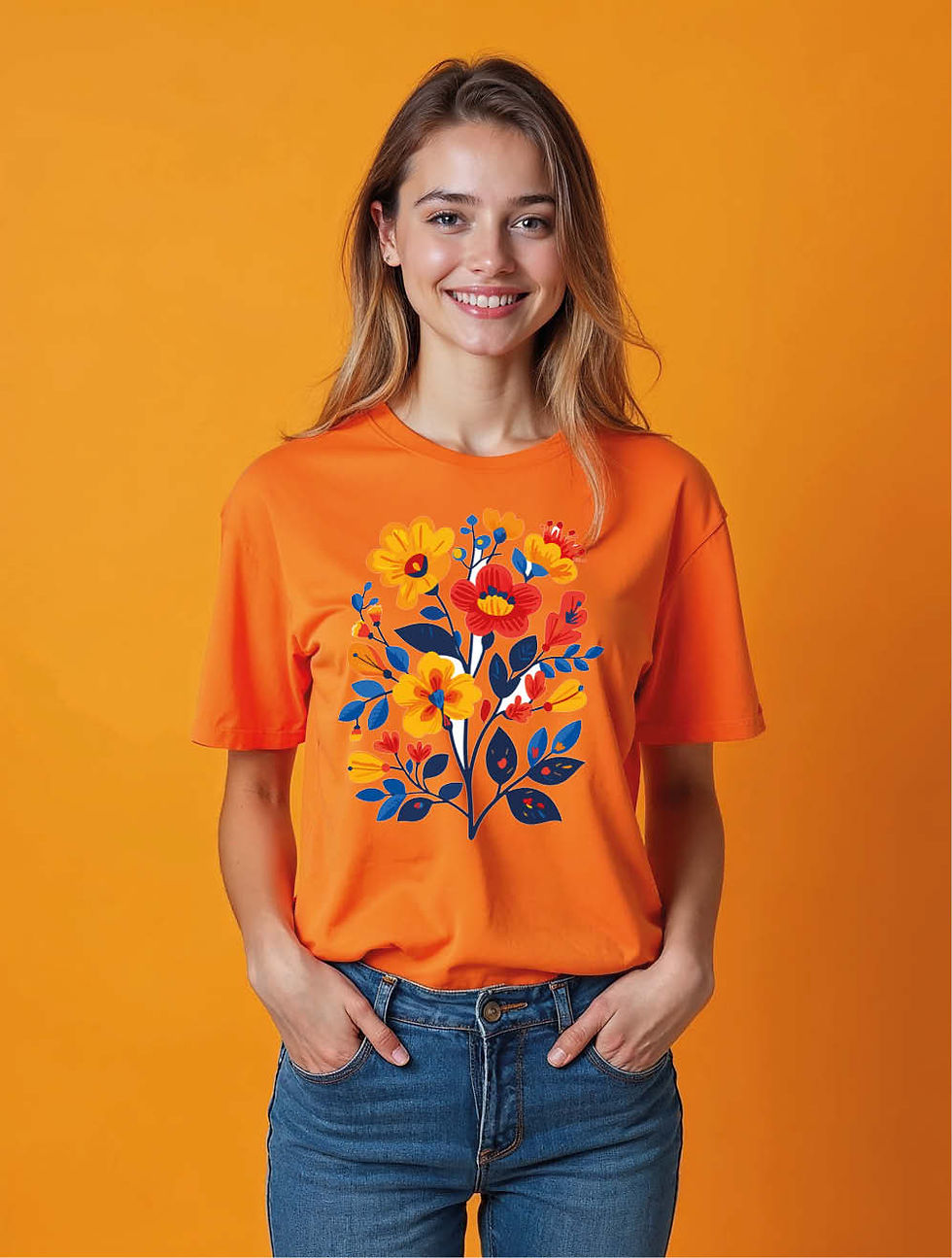 Thumbnail: Vibrant Folk Floral Arrangement Tee Stylish Women’s Printed Graphic Streetwear