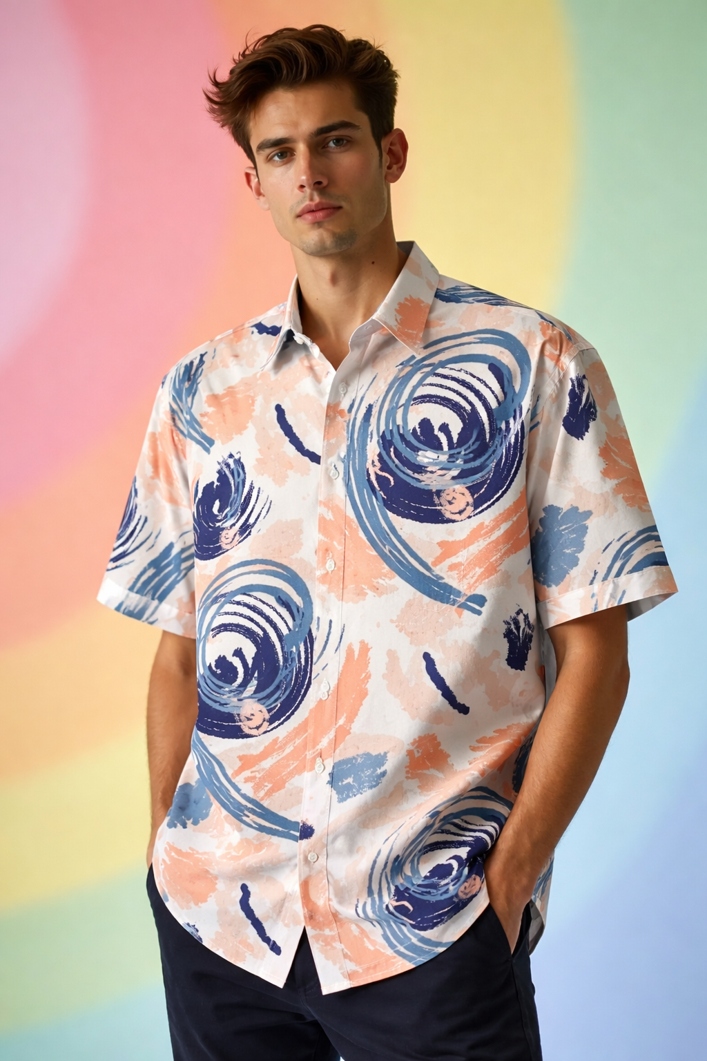 Abstract Relaxed Fit Patterned All Over Print Oversized Shirt