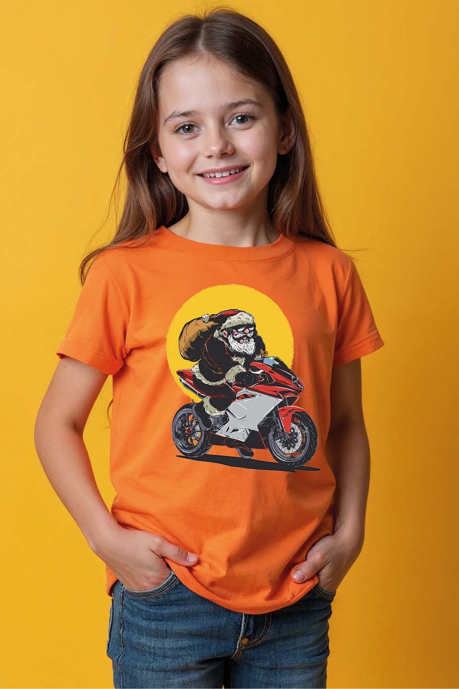 Thumbnail: Santa Claus on Motorcycle Graphic Kids' T-Shirt Stylish Casual Kids Printed