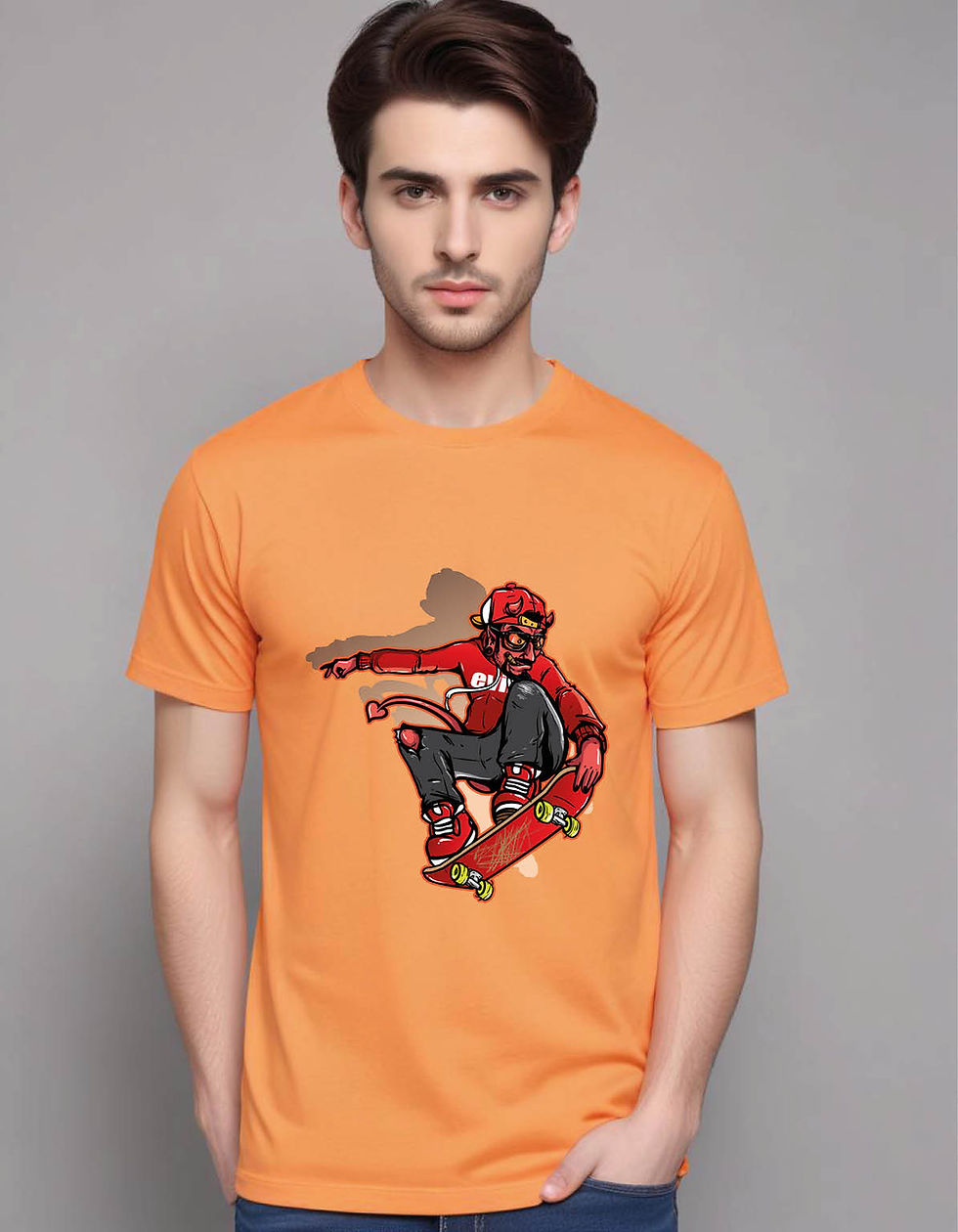 Thumbnail: hand drawn style drunken man riding skateboard mens printed graphic t shirt