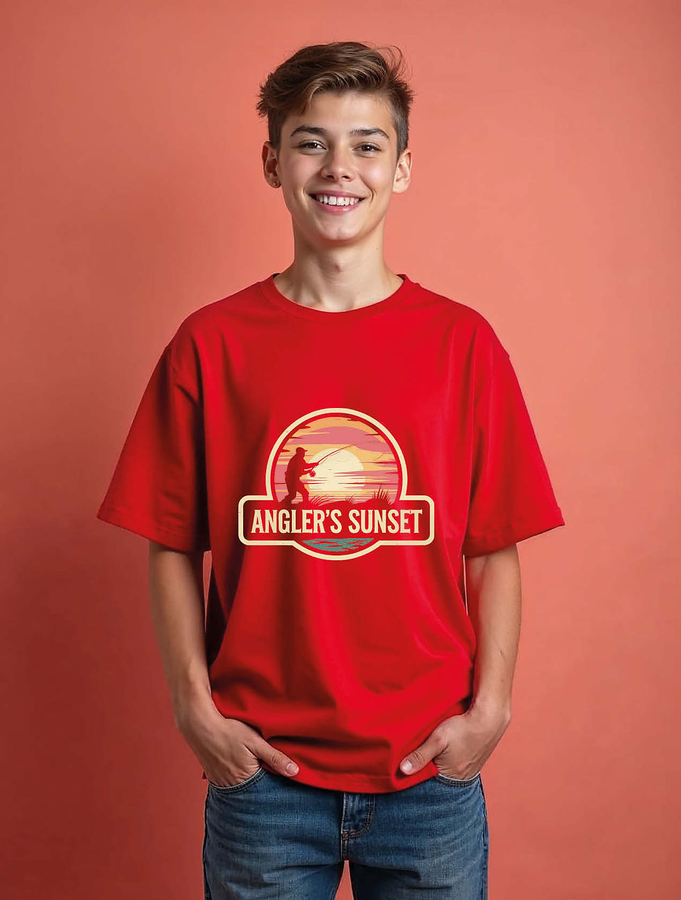 angler's sunset Trendy Cotton Drop Shoulder Oversized T-Shirt for Men & Women |