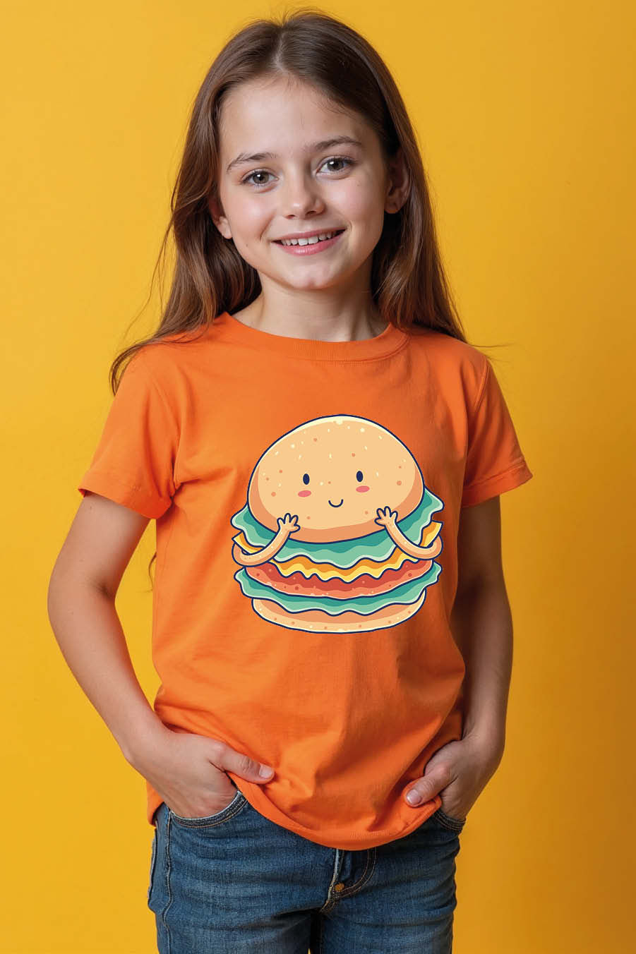 Thumbnail: Happy Cute Cartoon Burger Fashion Trendy Printed Tee for Kids – Funny Print