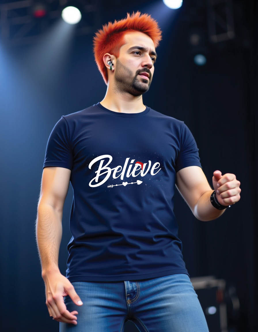 believe hand drawn lettering christmas greetings mens printed graphic t shirt