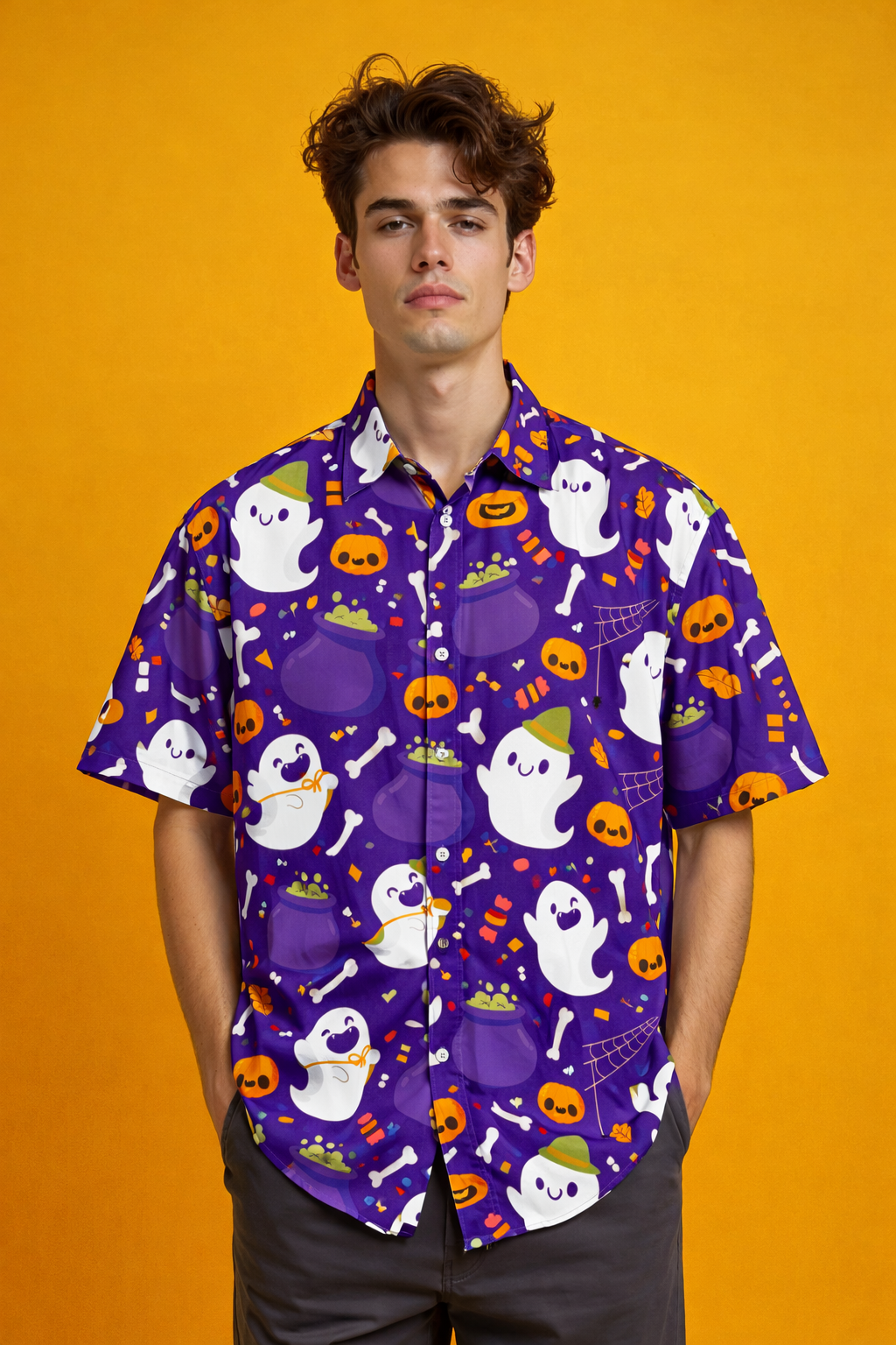 Halloween Ghost Party Night Fashion Upgrade Patterned Oversized Shirt – AOP
