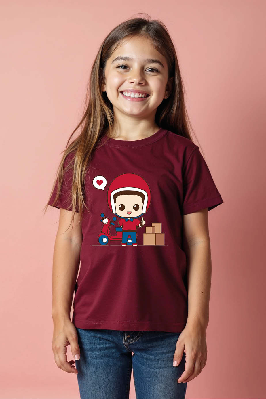 Thumbnail: Cute Delivery Rider Kids White T-Shirt Cotton Casual Kids Printed T-Shirt