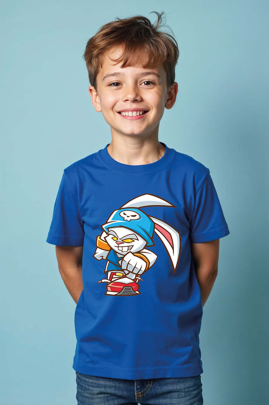 Thumbnail: Mischievous Rabbit Skateboarder Graphic T-Shirt Premium Kids Graphic Tee