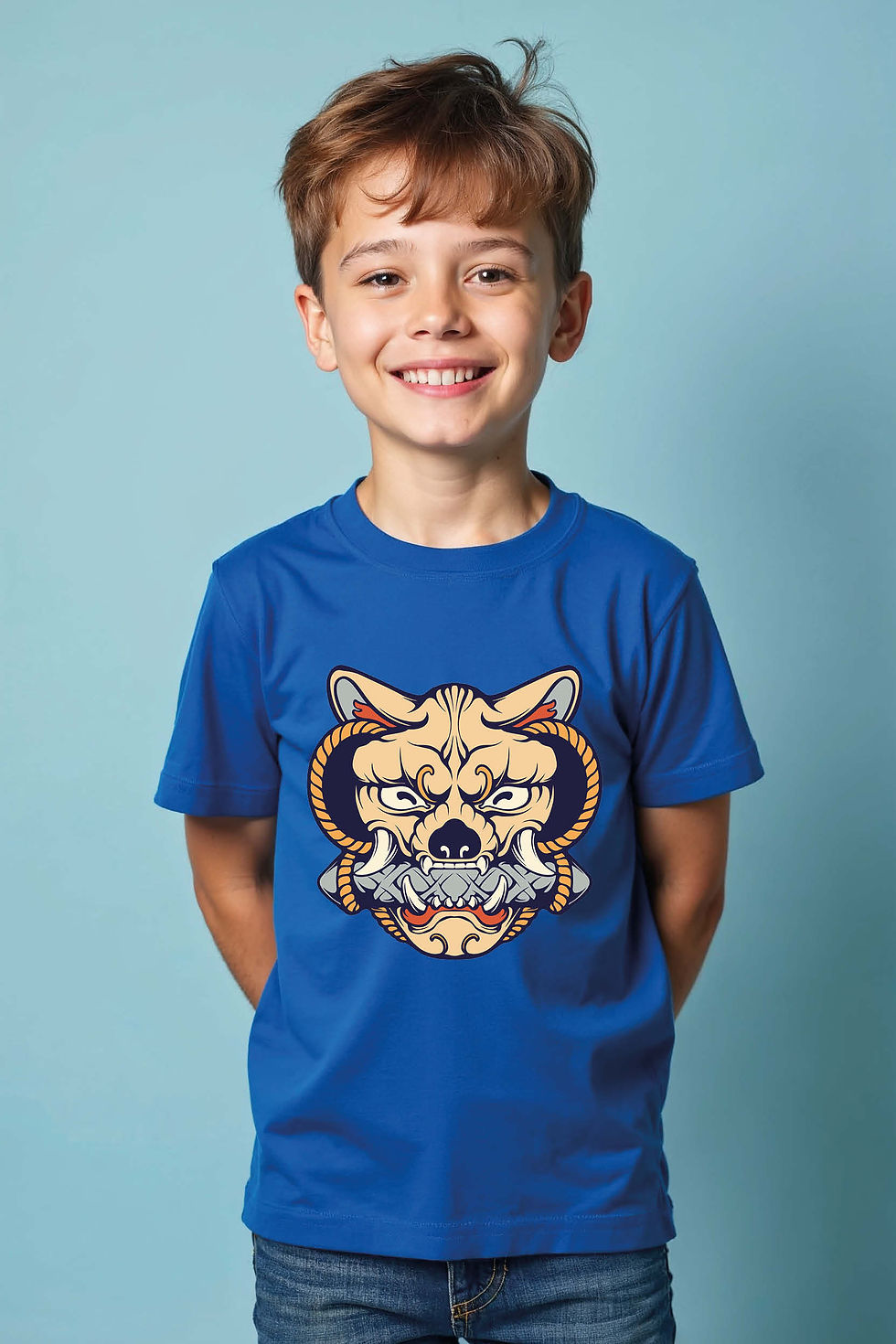 Thumbnail: Samurai Dog Mask Kids T-Shirt – Fierce Japanese Warrior Art  Tee for Boys & G