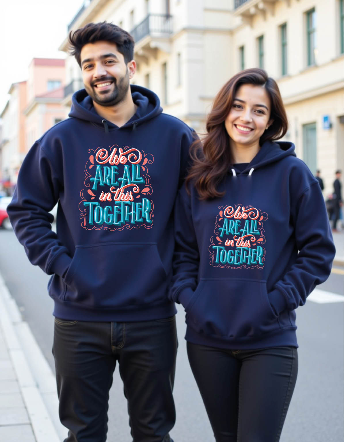 we are all in the together Aesthetic Printed Graphic Couple Hoodies