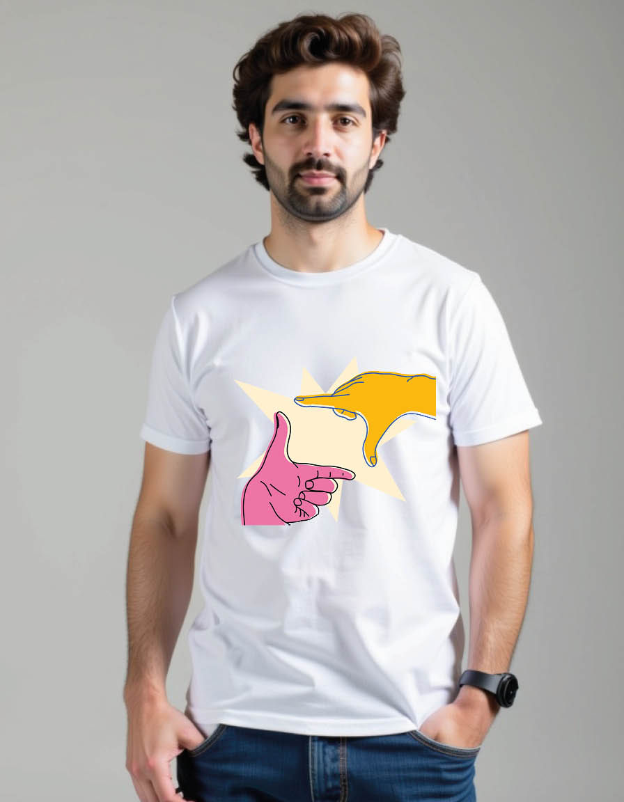 Thumbnail: hand frame finger frame flat outlined mens printed graphic t shirt