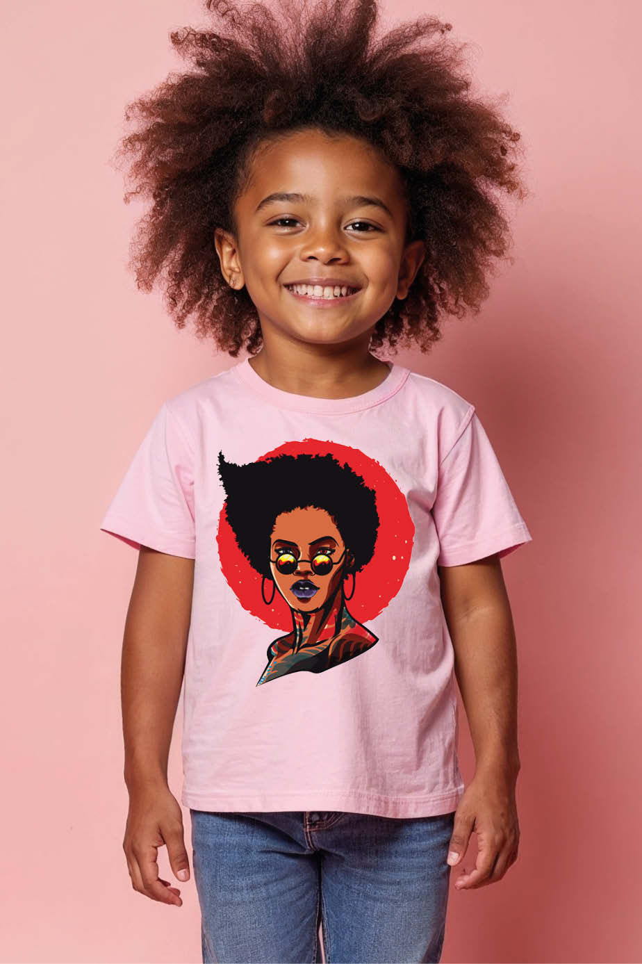 Thumbnail: Stylish Afro Girl Graphic T-Shirt for Kids – Trendy Unisex Design for Boys & Gir