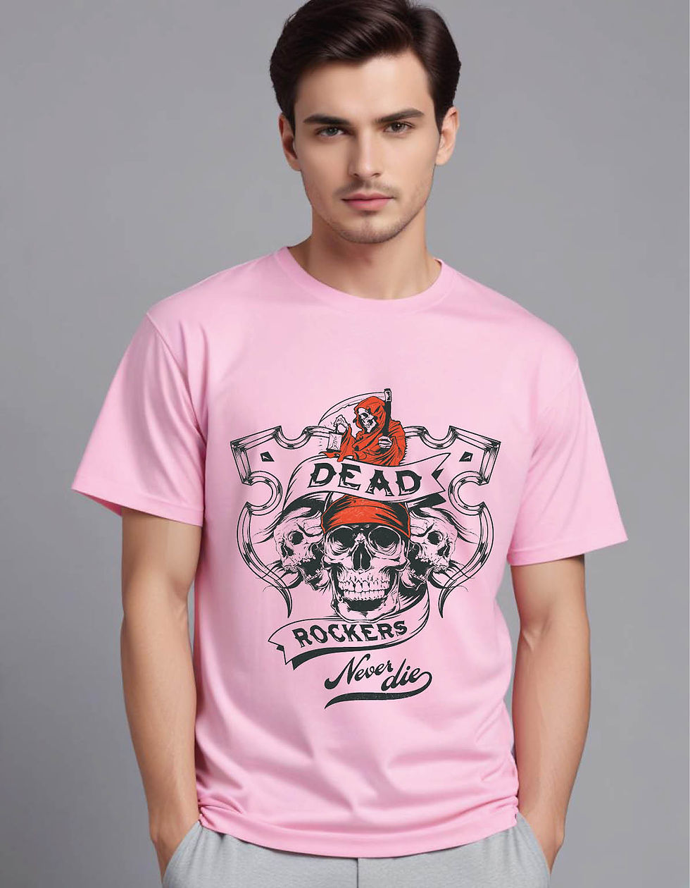 Thumbnail: dead rockers never die grim reaper skull mens printed graphic t shirt