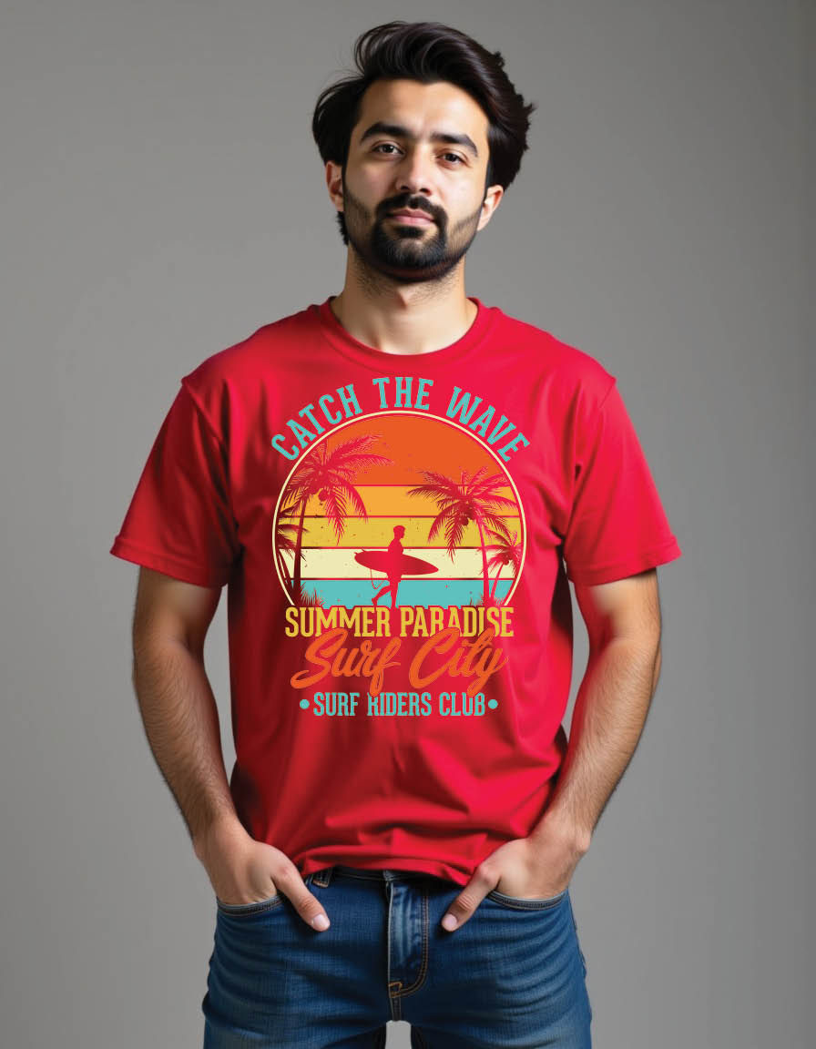 Thumbnail: catch wave summer paradise surf city surf riders mens printed graphic t shirt