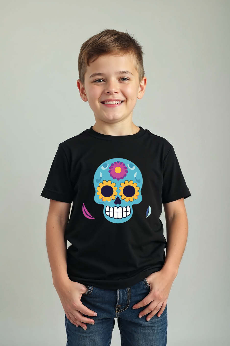 Thumbnail: Floral Skull Kids T-Shirt – Fun & Colorful Print for Boys & Girls