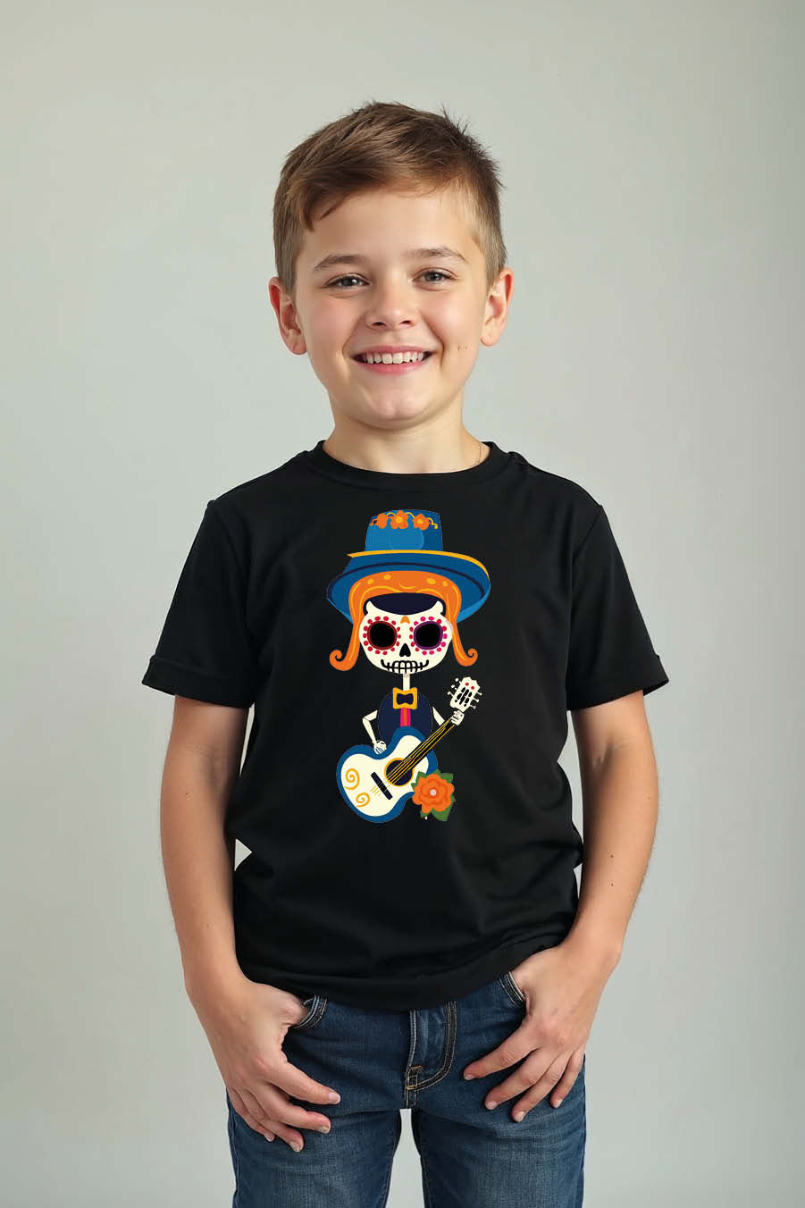 Thumbnail: Musician Skeleton Graphic Kids T-Shirt – Cool Guitar Design for Boys & Girls