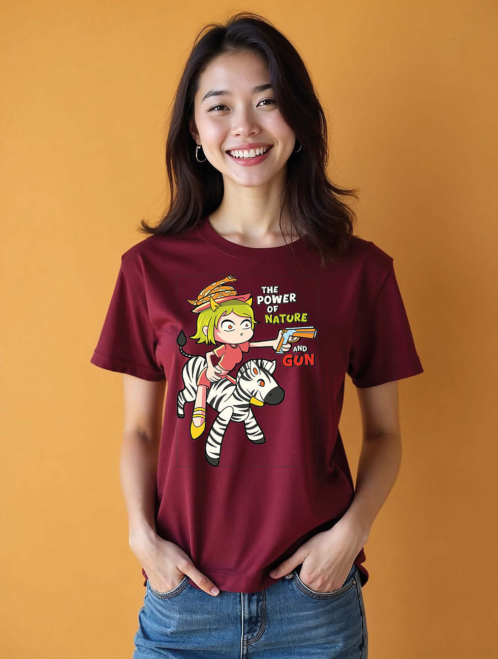 Thumbnail: the power of nature and gun Urban Women’s Printed Graphic Streetwear T-Shirt