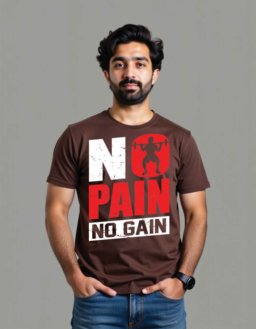 Thumbnail: gym quote no pain no gain mens printed graphic t shirt