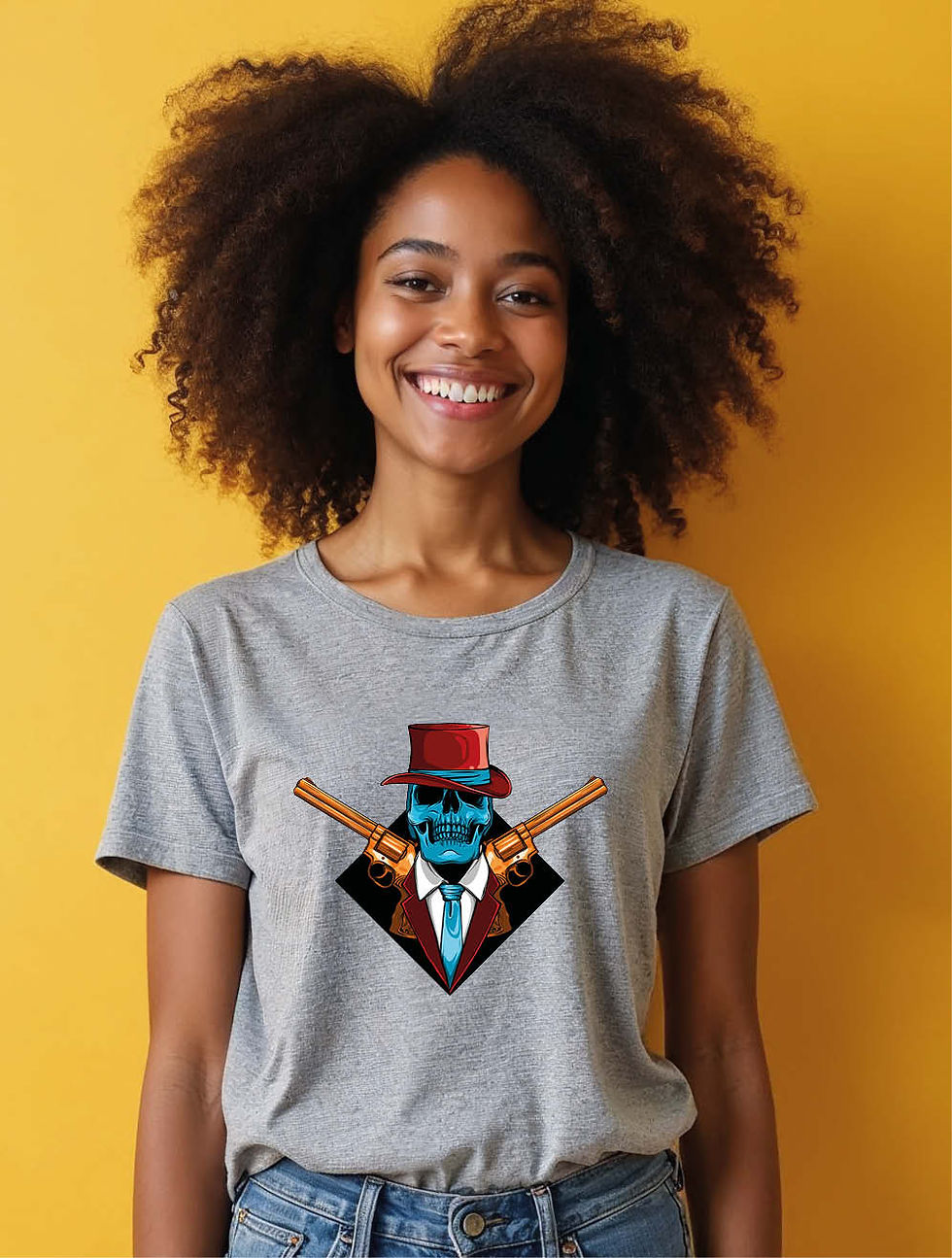 Thumbnail: Blue Skull Gentleman Gunslinger Cool Women’s Printed Graphic Streetwear T-Shirt